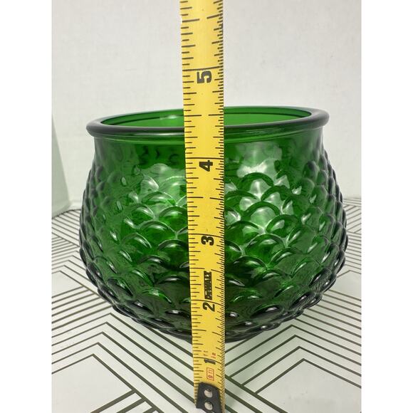 Vintage E O Brody Emerald Green Glass Bowl Vase Planter Fish Scale Scalloped USA - Picture 3 of 5